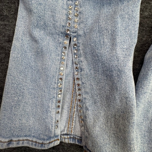 S.O.N.G. Slim Flare Jeans Women 5/27 Light Wash Rhinestone Slit Hem - Picture 13 of 15
